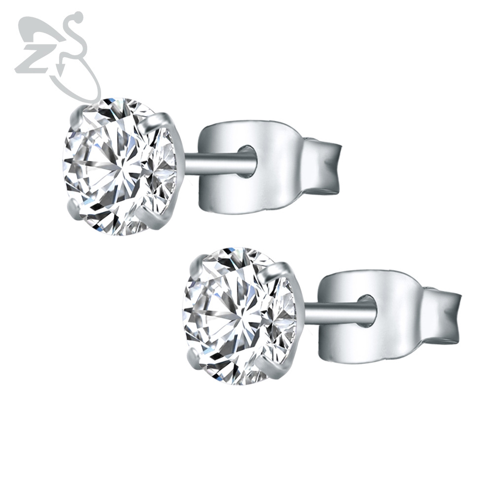 Stainless Steel Round CZ Ear Studs - Blue 0.8x10x8mm Geometric Piercing Earrings detail image 18