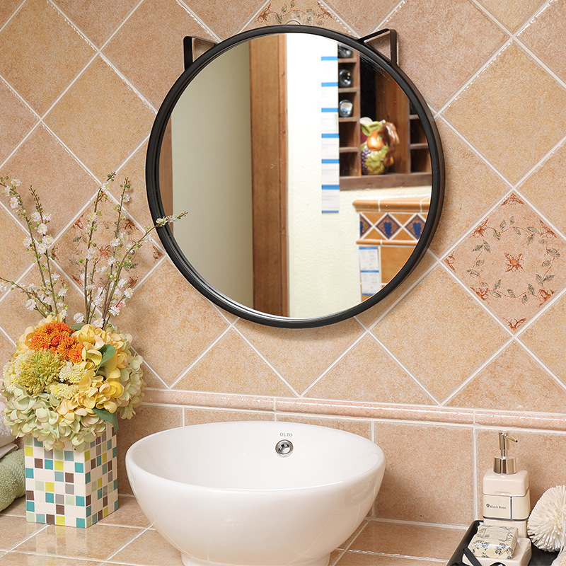 欧式圆形洗手台创意猫耳朵镜子 浴室化妆镜卫浴镜卧室装饰壁挂镜