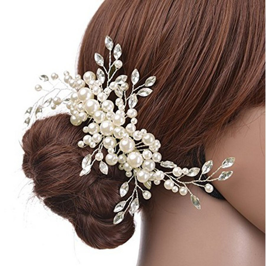 Frau Glam Hochzeit Braut Geometrisch Künstliche Perle Haarkämme Kamm Einsetzen display picture 1