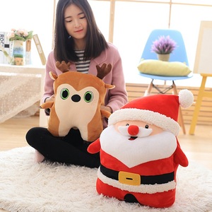 可爱圣诞老人抱枕圣诞麋鹿毛绒玩具圣诞气氛布置可加logo定制吉祥