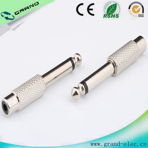 6.3单声道公转RCA母金属镀镍金属插头 卡侬转接头 音响转接插头