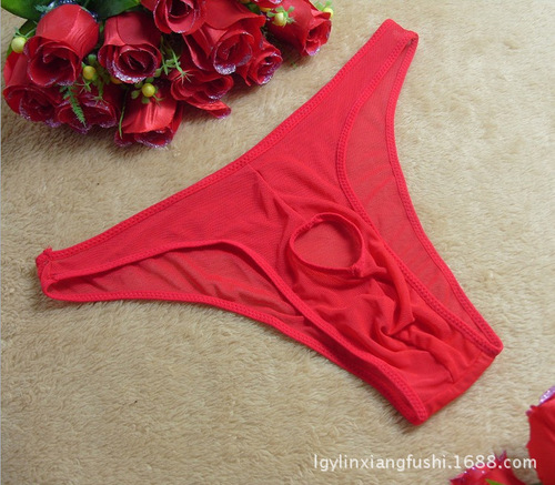 Men's sexy underwear Taobao gauze exposed JJ sexy underwear stretch mesh transparent see-through thong