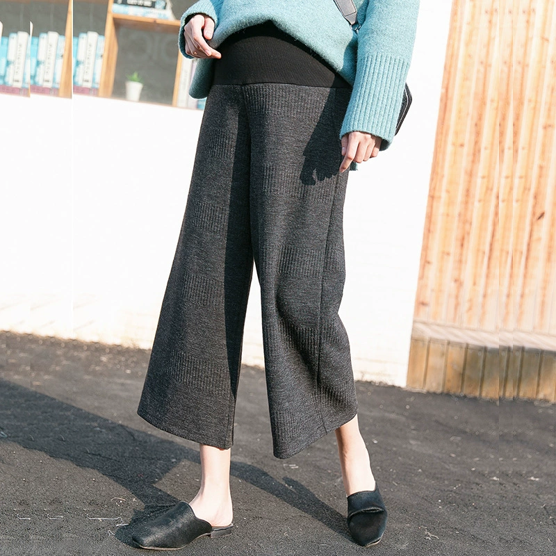 [Распродажа] Осенне-зимняя женская одежда для беременных, корейские свободные широкие брюки для беременных, вязаные прямые брюки, тонкие модные