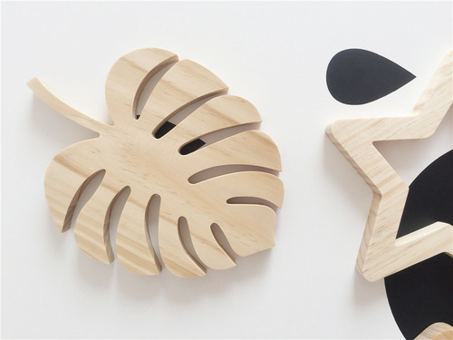 ins Nordic wooden moon star airplane butterfly wall sticker partition solid wood pine ornaments children's room wall sticker