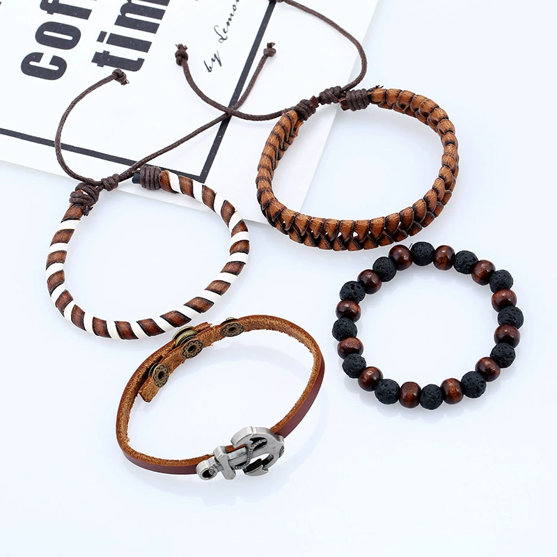 Кожаный чехол, мужской набор, ретро ткачёный браслет, Aliexpress, европейский стиль, натуральная кожа