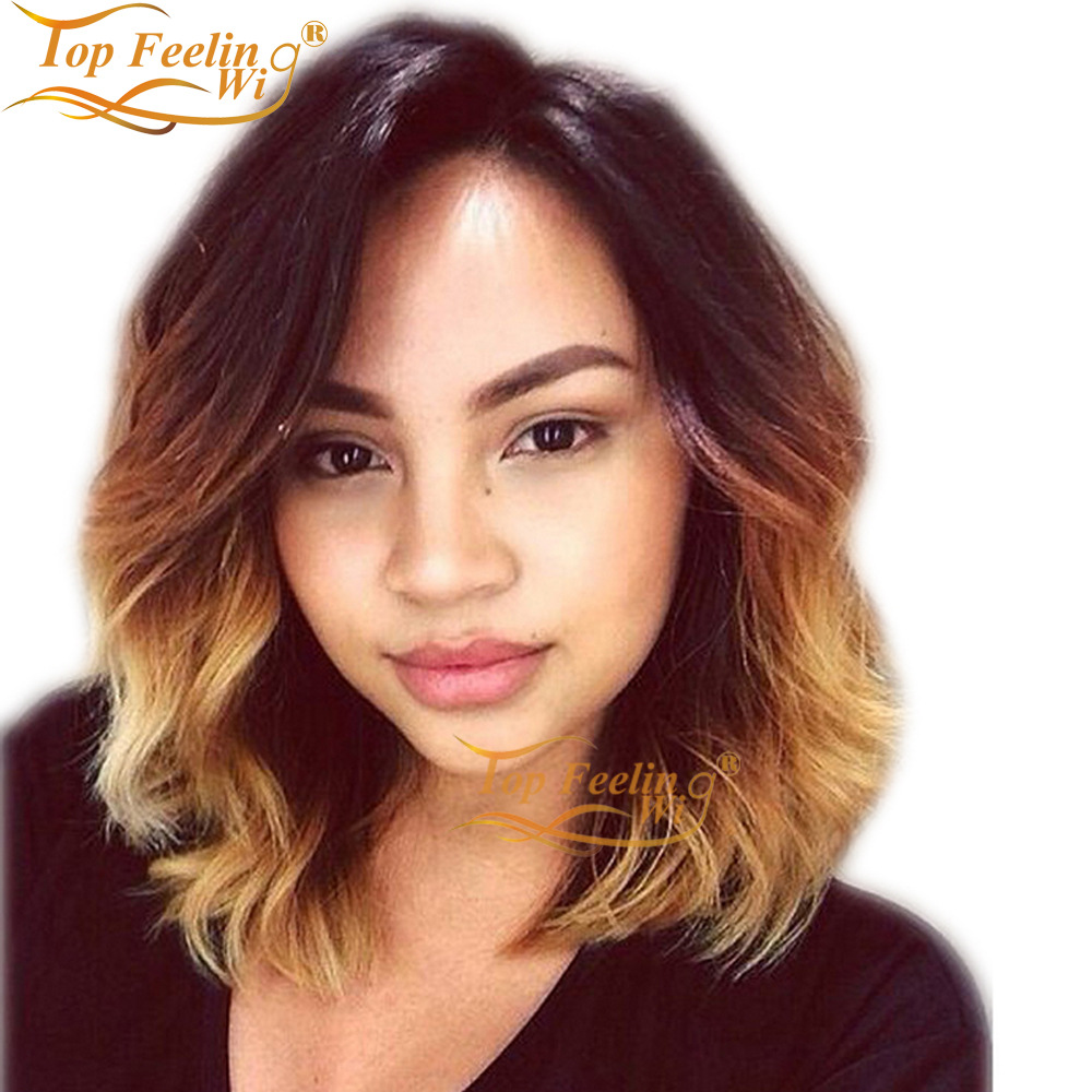 Short Human Hair Bob Wigs Blonde Ombre Brazilian Hair Body Wave