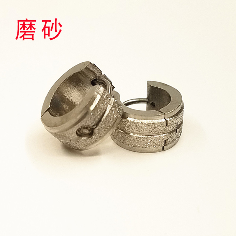 7*9 Stainless Steel Men's Ear Cuffs and Earrings Wholesale, European and American Hot-Selling Titanium Steel Frosted Earrings with Diamonds, European and American Trend