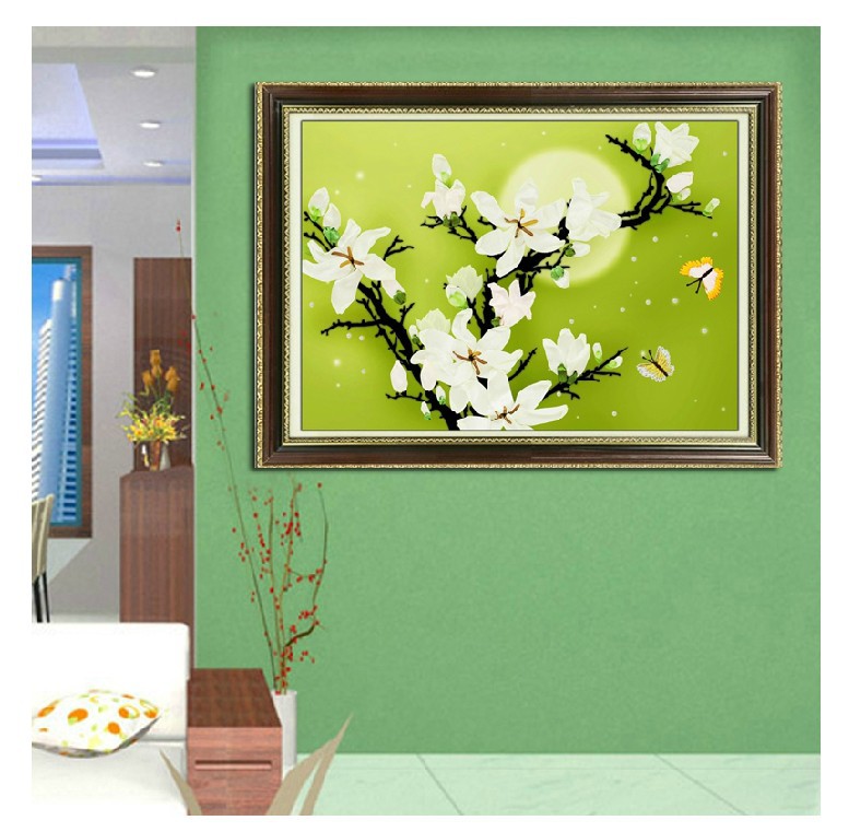 Oujin nianhua cinta bordado fábrica directa color impresión colgante pintura noche Magnolia sala de estar entrada pintura decorativa