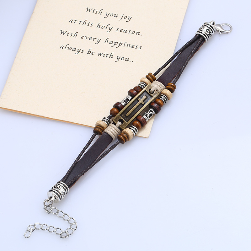 Street Occasion Men's Unisex Retro Wristband Bracelets Geometric Cross Cattle Beaded Alloy Wooden Beads Beaded Men Beaded Bracelets