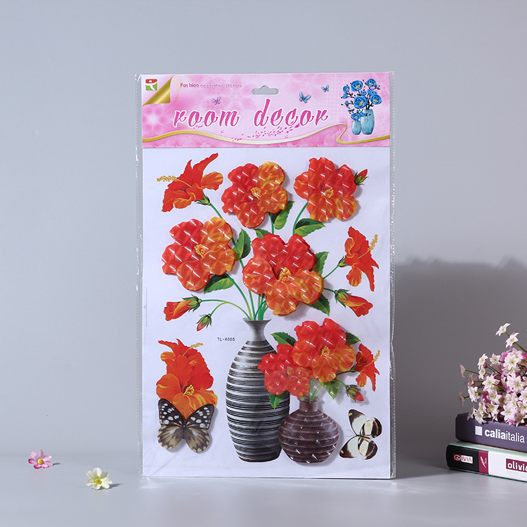 Décoration intérieure de style européen raffinée : vase mural tridimensionnel à plusieurs niveaux en feuille d'or, autocollants 3D imperméables_voghion.com