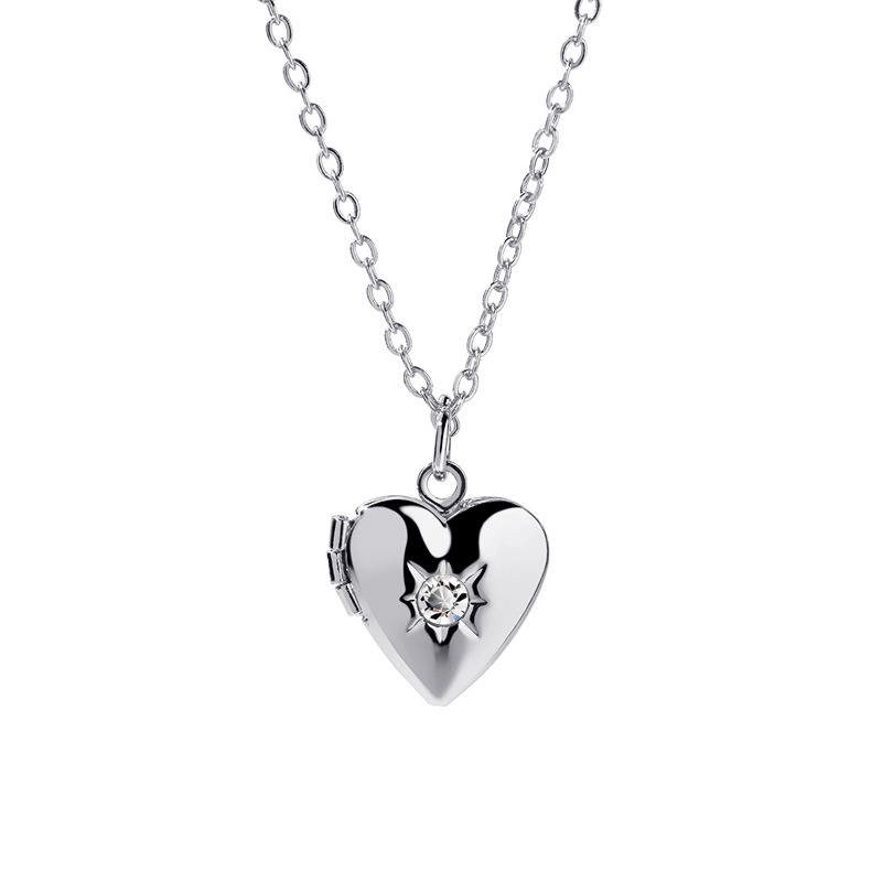 Plating, Inlay Design Titanium Steel Copper 18K Gold Plated Rose Gold Plated White Gold Plated Plating Inlay Heart Shape Rhinestones Locket Necklace