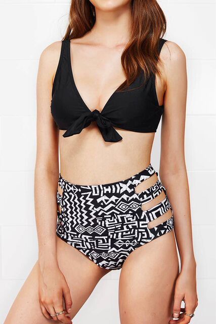 New printed swimsuits gather sexy split high waist ladies’bikini 