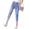 embroidery seven points tightness waist tether jeans women