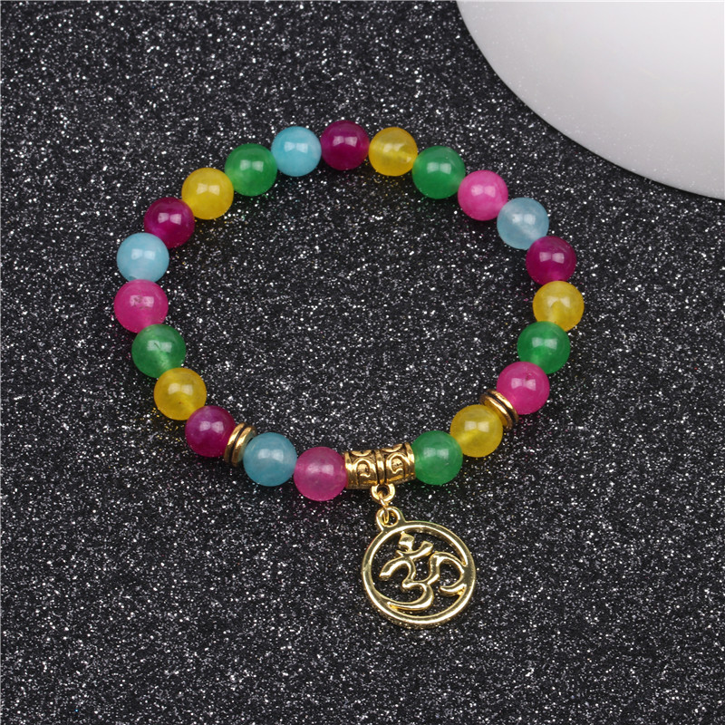 Natural Colorful Agate Beaded Bracelet Yoga Lotus Cross Pendant display picture 18