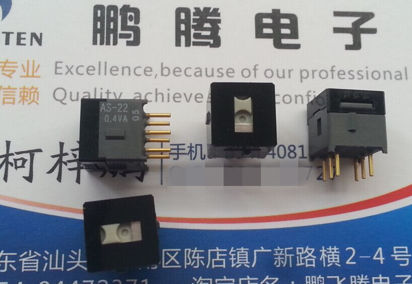 进口日本NKK 微型拨动6脚2档开关 AS-22BP 0.4VA 双刀立式滑动