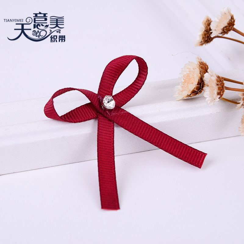 2 puntos vino rojo costilla con punto diamante arco hecho a mano arco textil hogar Decoración Accesorios cinta pequeña flor