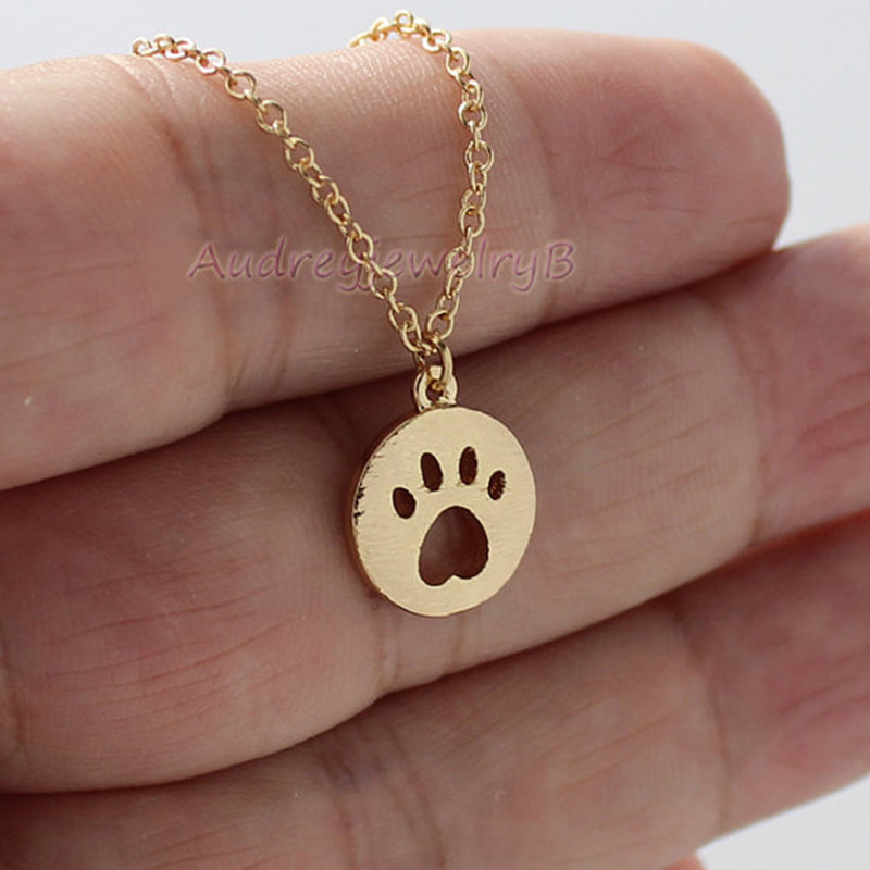 Hollow cat claw necklace copper chain geometric round cat and dog footprints clavicle chain wholesal