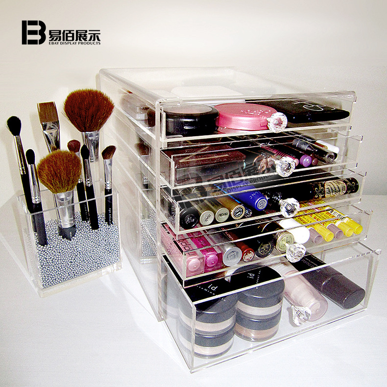 深圳厂家亚克力收纳盒亚克力化妆品珠宝饰品收纳盒两层三层带抽屉