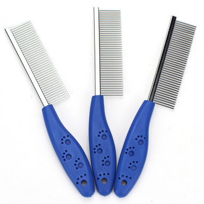 現貨批發腳印防滑柄寵物梳子不鏽鋼狗狗排梳平齒 貓咪美容梳用品