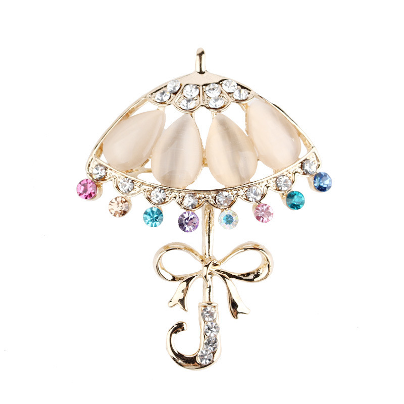 Korean fashion diamant katzenauge persönlichkeit kleine blume regenschirm corsage regenschirm pin kleine frische kleidung brosche_voghion.com