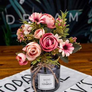 Nordic artificial silk flower wholesale tea rose wedding home decoration flower fake flowers pearl pearl buds bouquet 5 color selection