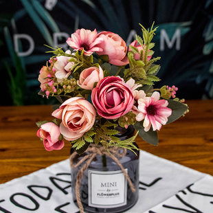 Nordic artificial silk flower wholesale tea rose wedding home decoration flower fake flowers pearl pearl buds bouquet 5 color selection