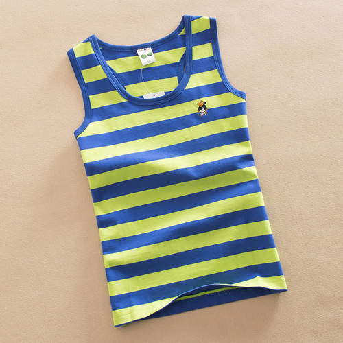 Bala 1-15 Year Old Kids' Summer Wear: Boys' Vest, 95% Cotton, Available in Small, Medium, and Large Sizes—Cross-Border Design with Striped, Stretchy Lycra Cotton