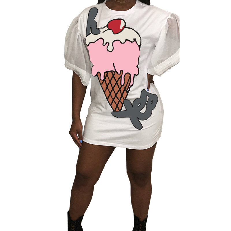 Ice Cream Printing round neck short sleeve loose t-shirt Dress NSJZC127197