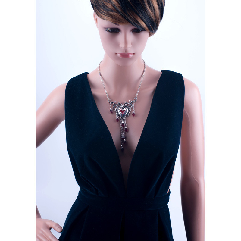 1 Piece, 1 Set Quantity Retro Heart Shape Zinc Alloy Enamel Inlay Artificial Crystal Rhinestones Women's Earrings Necklace Jewelry Set