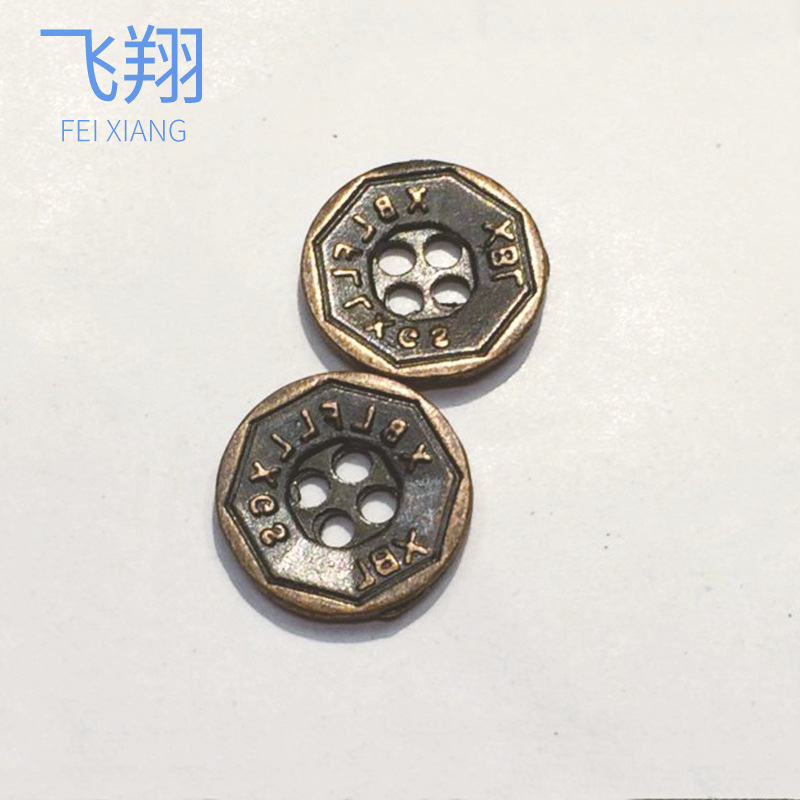 厂家批发diy字母印花纽扣 四孔金属合金钮扣 圆形装饰钮扣