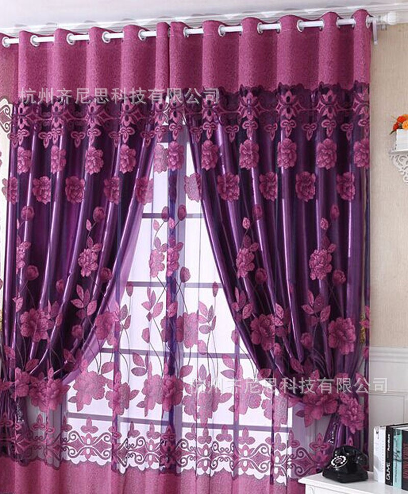 窗帘荷花提花烂花热卖窗纱纱帘外贸亚马逊Ebay速卖通