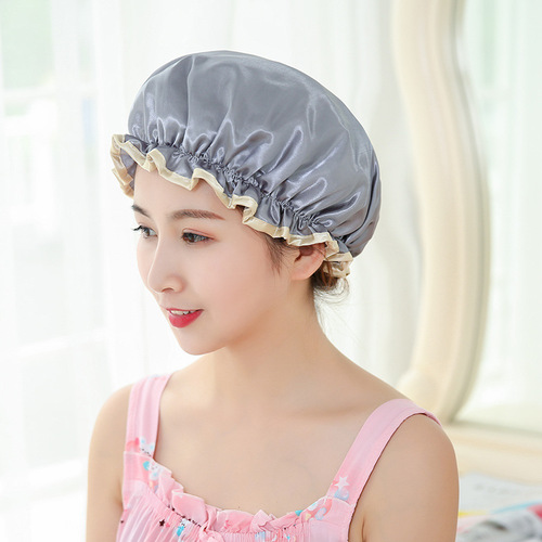 Double-layer satin waterproof shower cap, thickened adult men's and women's shower cap, oil-proof PE cloth baked oil cap