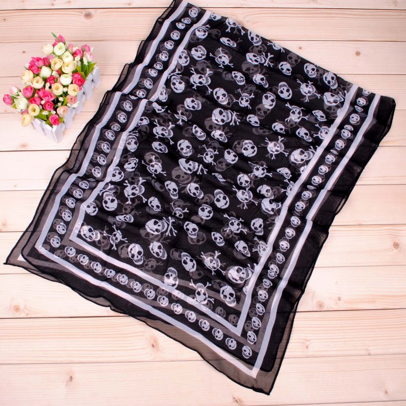 52g Weight Silk Scarf Classification Party, Street Occasion Chiffon Material Halloween Festival Women's Sweet Skull Chiffon Silk Scarf