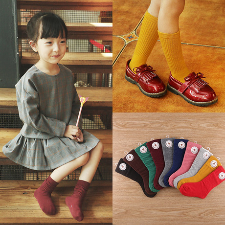 韓國原版 兒童堆堆襪子 糖果色全棉純色點膠襪 外貿中筒襪子批發工廠,批發,進口,代購