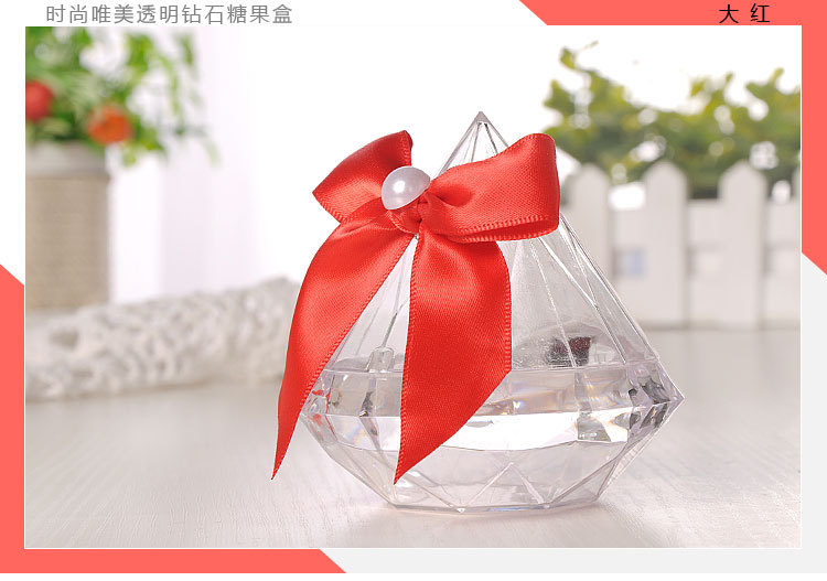 婚庆产品欧式婚庆用品创意钻石喜糖盒手工蝴蝶结透明糖盒子个性新娘糖果盒详情图14