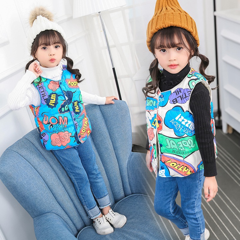儿童羽绒棉马甲2017冬季新款男女小童装马甲宝宝花开卡通保暖马甲