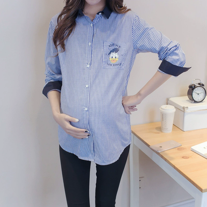 2017 Весна и осень новое платье для беременных свежая полосатая рубашка для беременных, атмосферная Милая рубашка с длинным рукавом, Модная мама