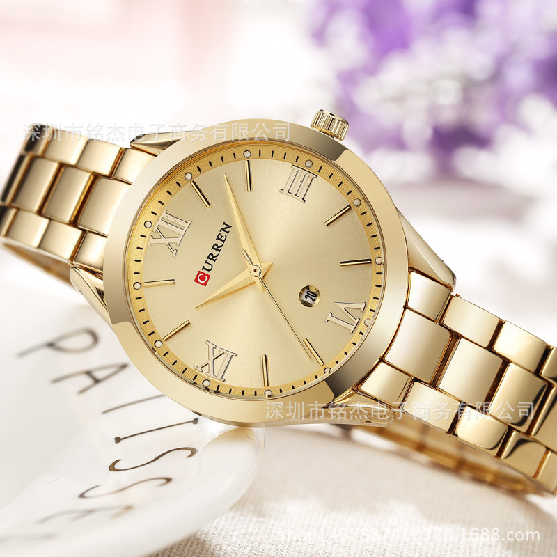 Currenカレン9007新作レディーススチールベルト腕时计レディースファッションカジュアル防水クォーツ时计レディース时计