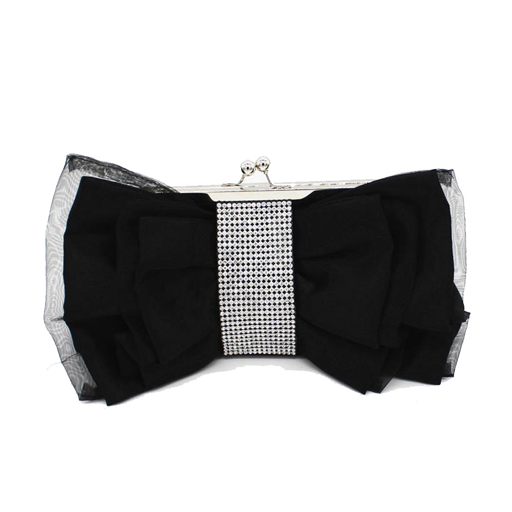 Túi clutch dạ tiệc satin nơ xếp ly đính kim cương – kèm dây đeo chéo — Màu đỏ, Màu đen, Màu Sâm panh, Màu bạc