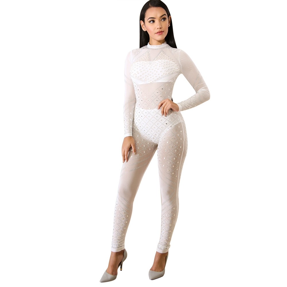 women s Slim Rhinestone Zipper jumpsuit nihaostyles clothing wholesale NSWNY74465