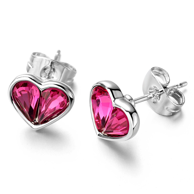 Heart Shaped Simple Austrian Crystal Stud Earrings Girls Earrings display picture 1