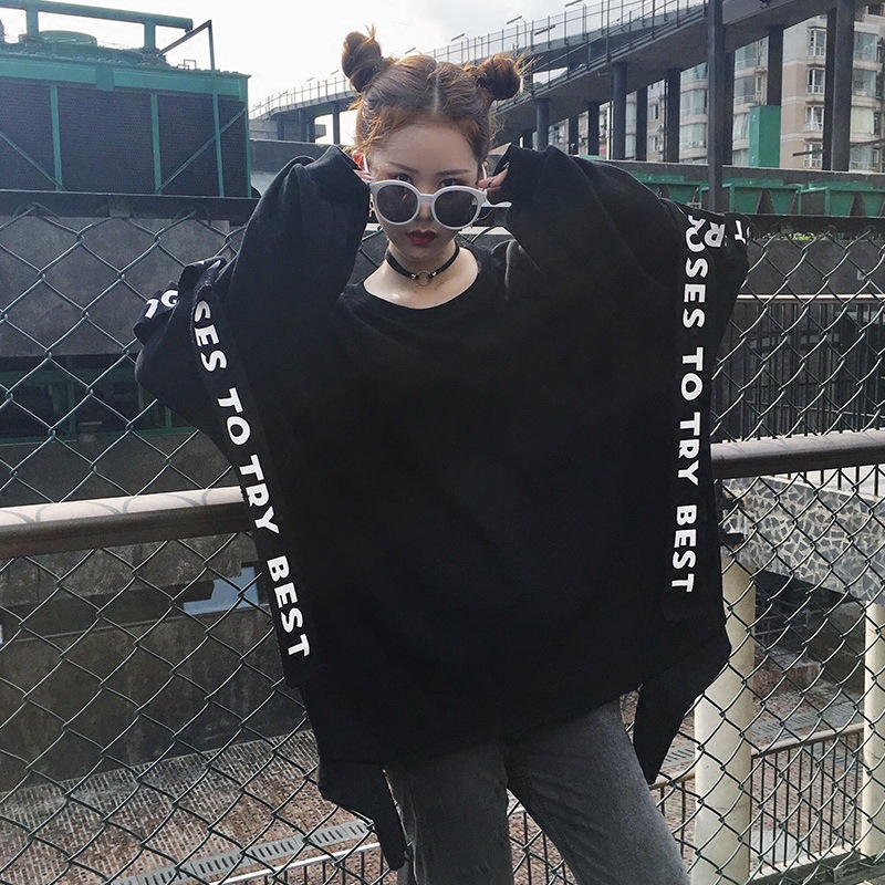 Autumn and Winter Black Short Women Sweatshirt Hooded Long