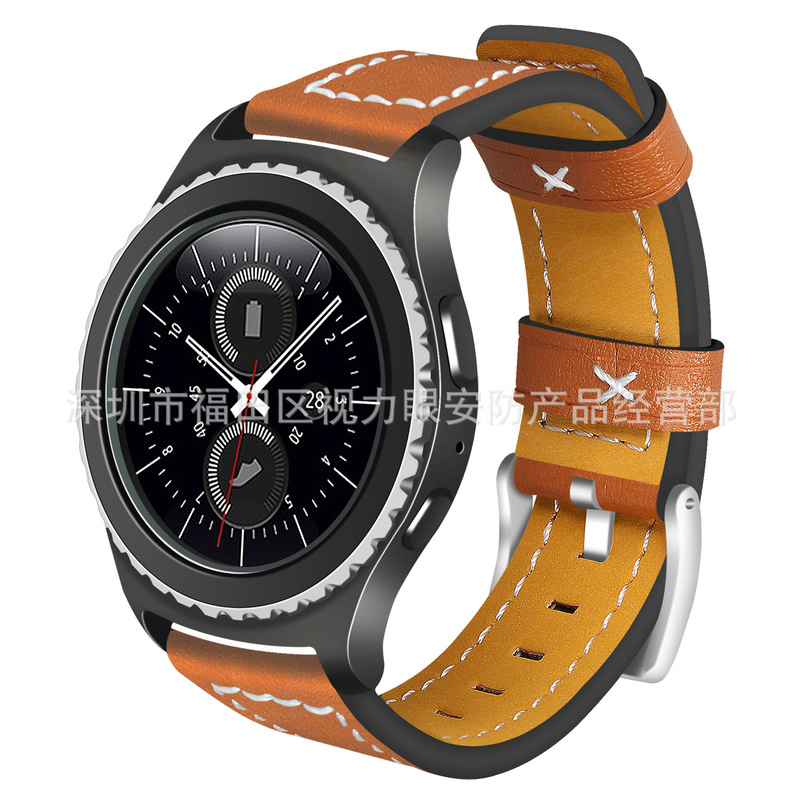 Suitable for Samsung Gear S2 Leather Watch Strap, First-Layer Cowhide Strap, Men's and Women's Leather Strap, First-Layer Leather Replacement Wristband