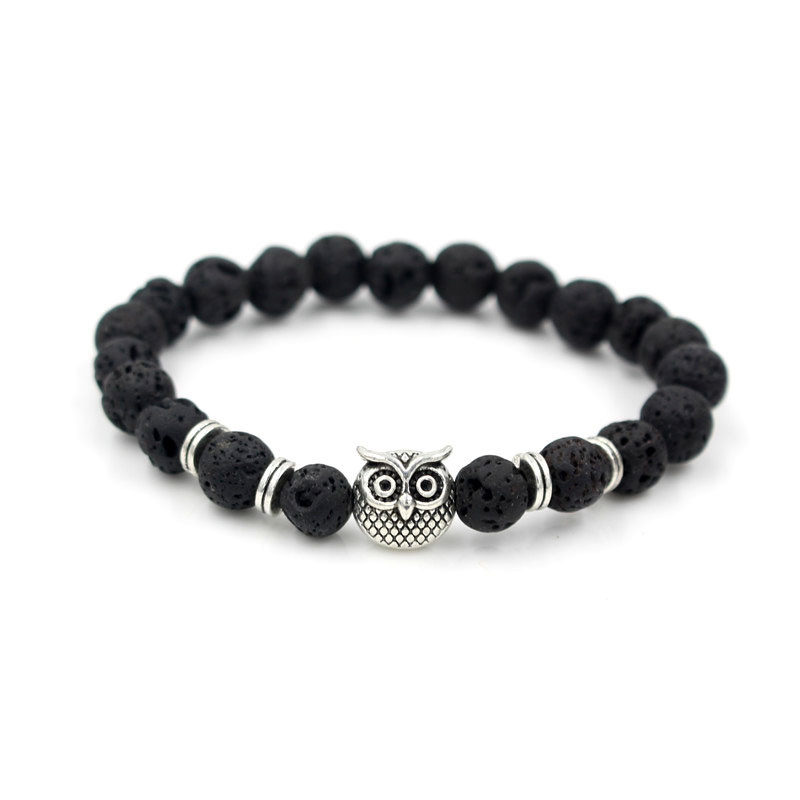 Fashion Owl Bead Stretch Bracelet Natural Lava Volcanic Agate Bead Energy Bracelet display picture 4