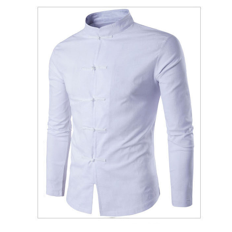 跨境电商2020新款男装中国风男式麻料纯色休闲透气唐装衬衫潮F043