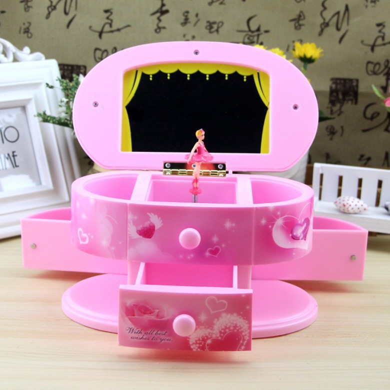 Sweet princess Flip Mirror music Jewelry box The music box originality rotate dance girl A birthday present