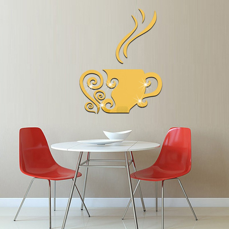 Home DIY Cup 3D Acrylic TV Background Wall Decoration Creative Mirror Sticker_voghion.com