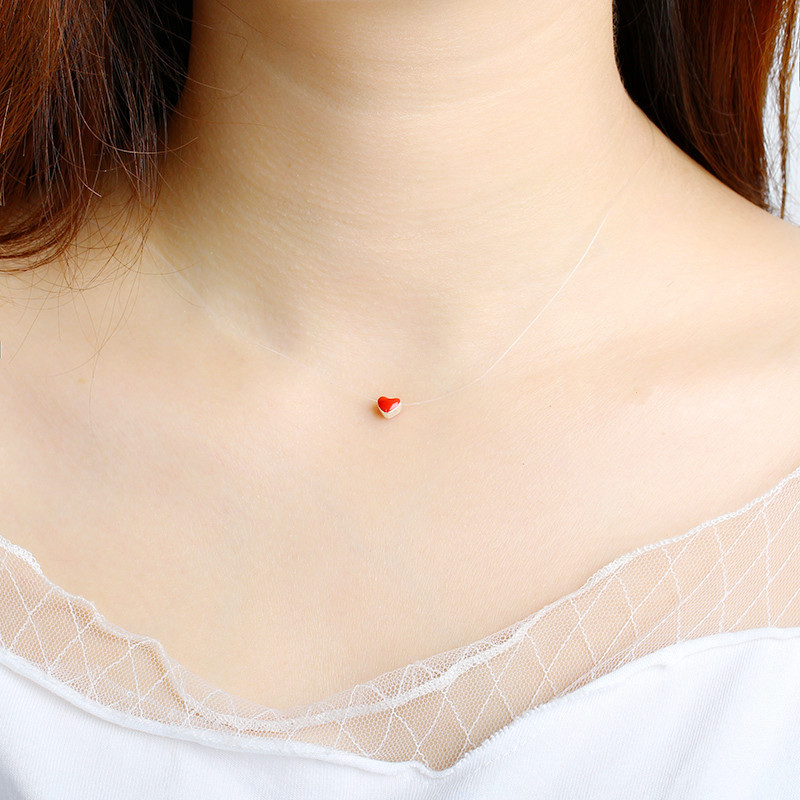 Sweet cute little red heart love necklace female drip oil red peach heart short necklace