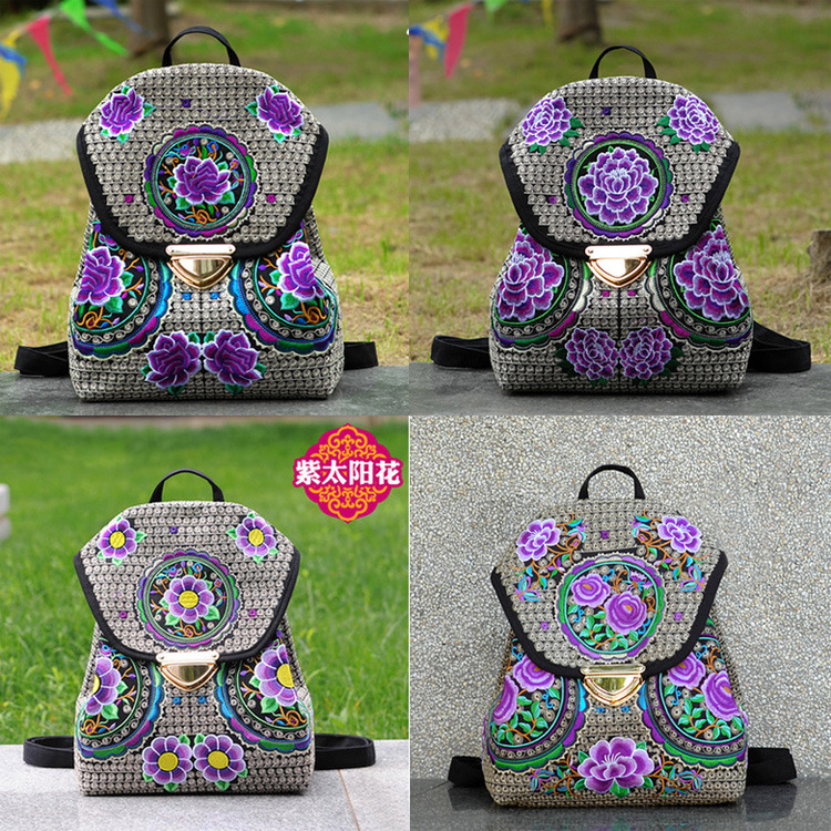 Bolso bordado nuevo 2024, bolso de mano, mochila pequeña y ligera para mujer, bolso bordado de estilo étnico de Yunnan