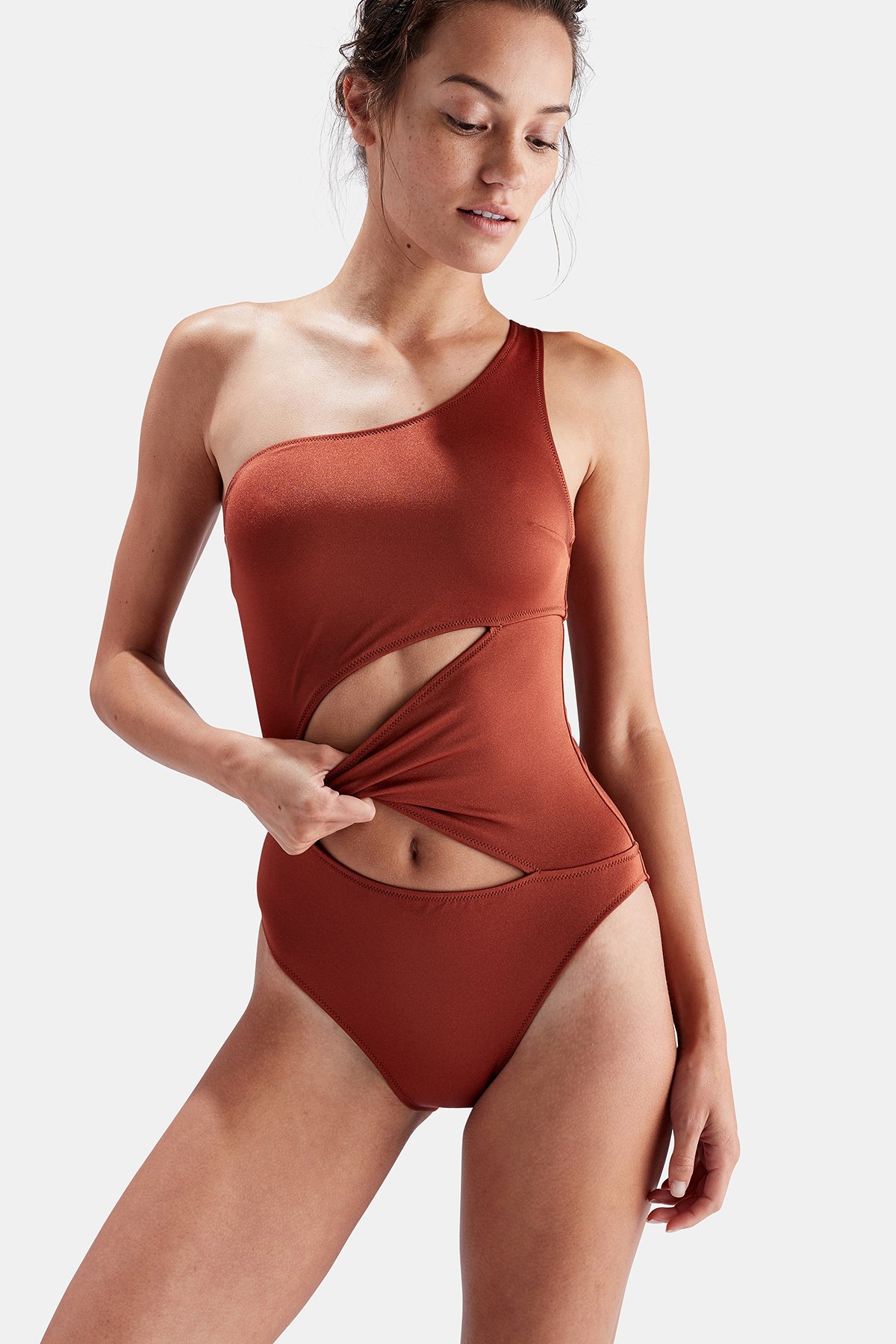one-piece solid color one-shoulder sexy bikini NSHL2635